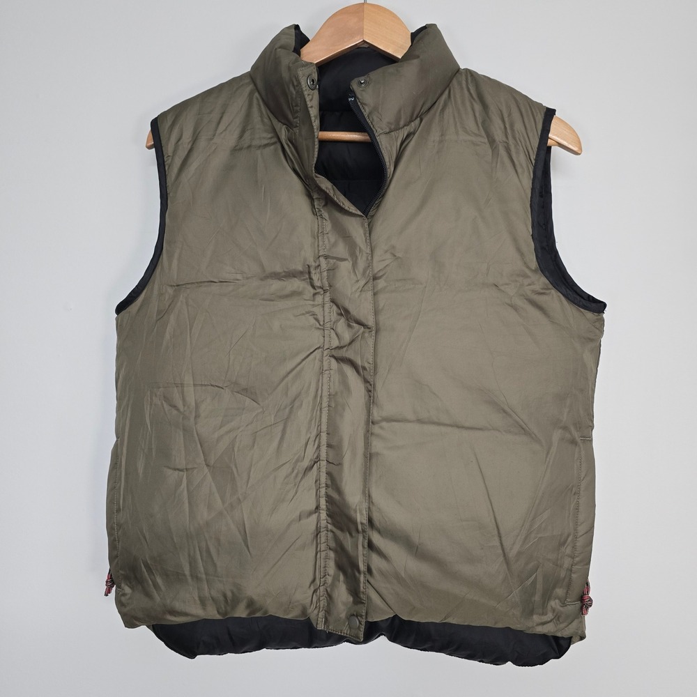 LL Bean Reversible Down Puffer Vest Womens S Olive Green Black Gorpcore Outdoor